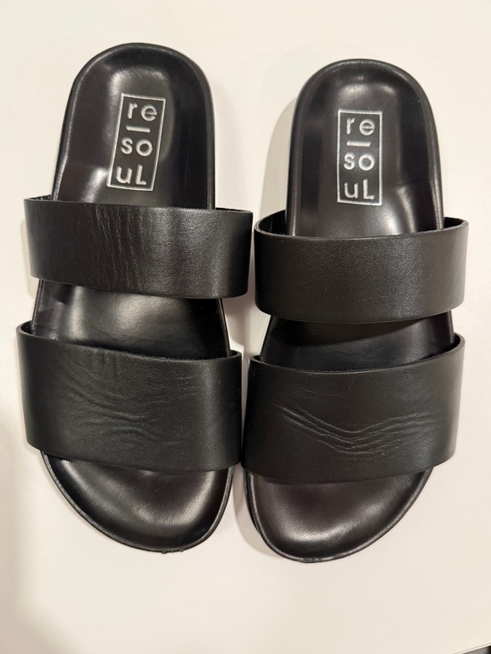 Re-soul Shoes - re-soul Black Double-Strap Slide Sandals - Italian Leather - Size 36